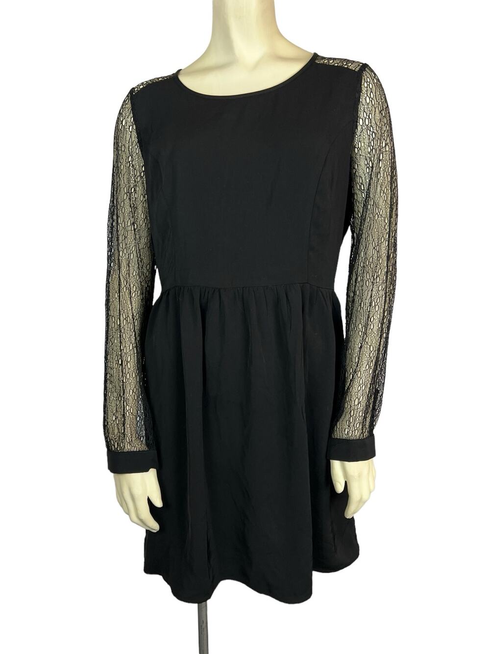 Doe & Rae Black Babydoll Dress Large Whimsigoth Mesh Sleeve Fit & Flare Mini